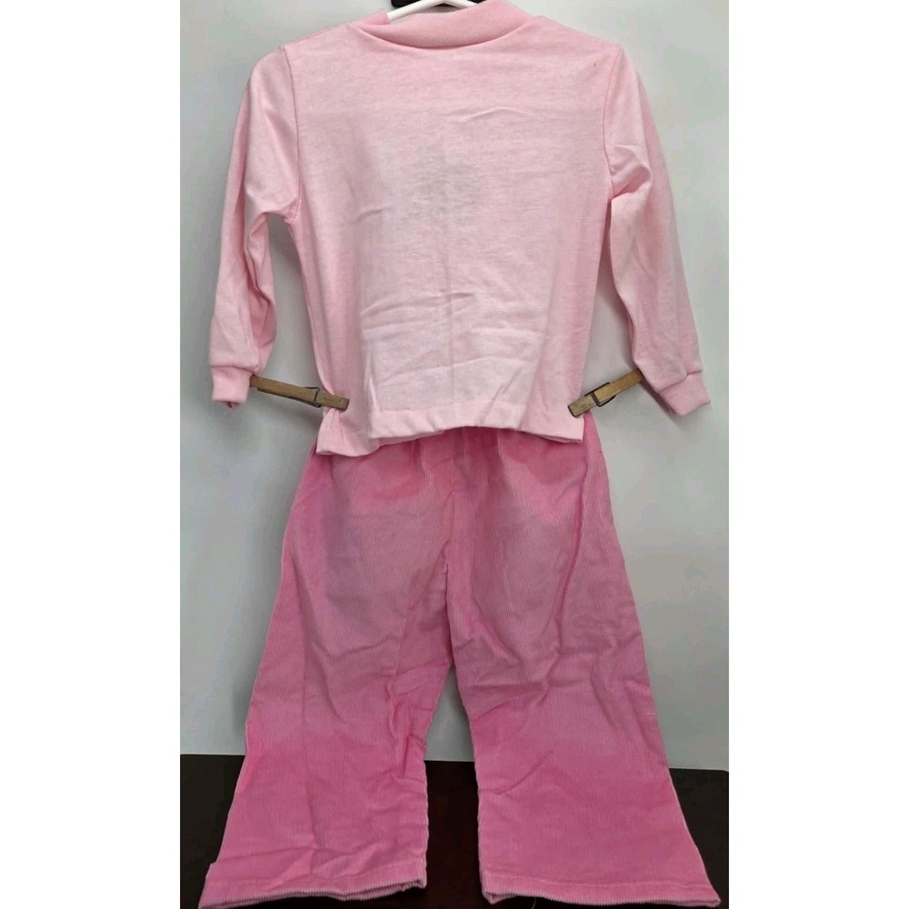 1980s Vtg Pink Stories Brand Two-piece Outfit Cross Stitch Embroidered Rabbit 2T - Picture 6 of 6